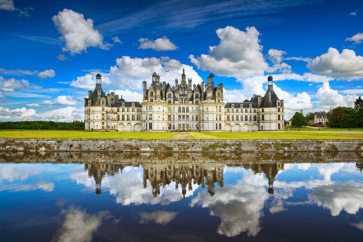 Chateau de Chambord, royal medieval french castle and reflection. Loire Valley, France, Europe. Unesco heritage site.