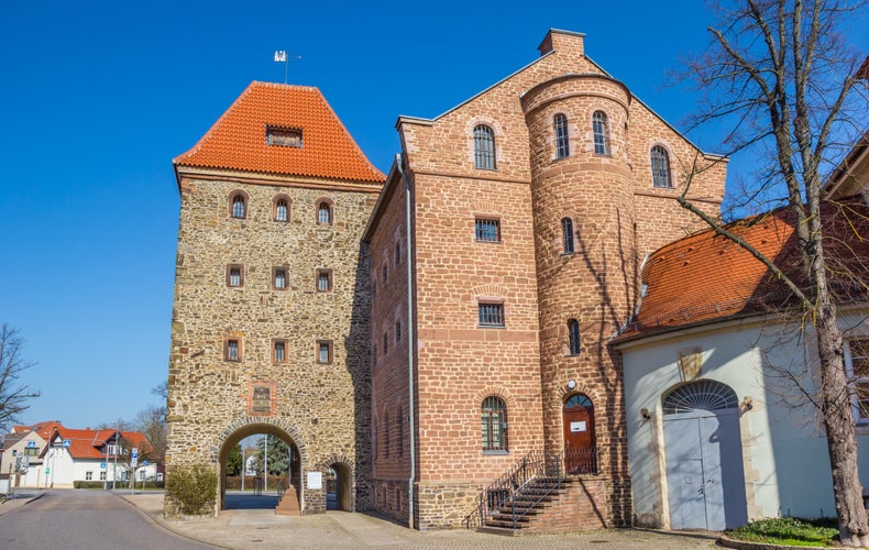 Historic Stendal city gate in the center of Haldensleben, Germany