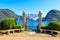 Photo of Old wrought iron gate overlooking Lake Lugano in Ciani Park, Lugano, Switzerland.