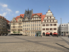 Photo of aerial view of the new town hall and the Johannapark at Leipzig, Germany.