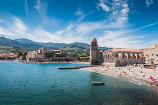 Photo of aerial view of Collioure, beautiful coastal village in the south of France.