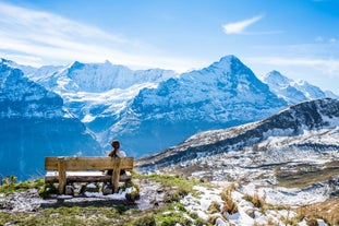 photo of Winter landscape in Grindelwald at sunrise, behind the Mittelhorn and Wetterhorn, Wetterhorn, Interlaken-Oberhasli, Bernese Oberland, Canton of Bern, Switzerland.