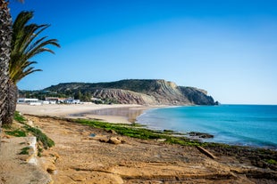 Photo of panoramic aerial view of Praia da Luz in municipality of Luz in Algarve, Portugal.