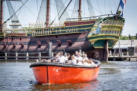 Einkabátsferð í Amsterdam með skipstjóra, hamborgara og bjór