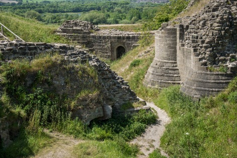 Photo of ruins of medieval Sandal Castle in Wakefield, England.
