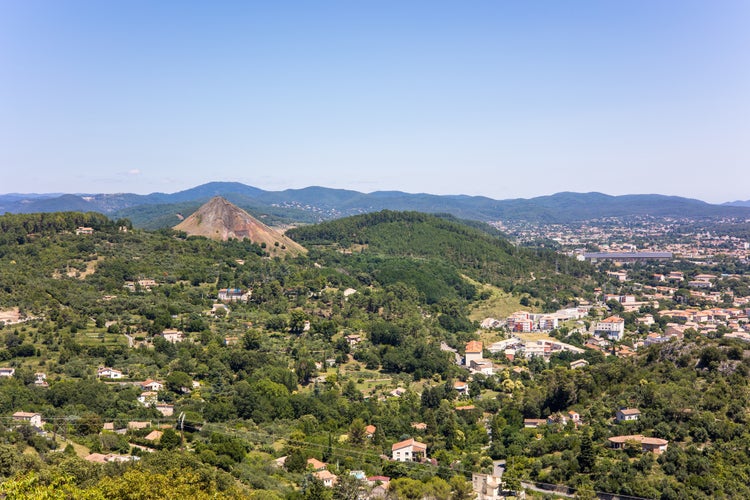 Sunny view of the city of Alès from Notre-Dame-des-Mines (Occitanie, France)