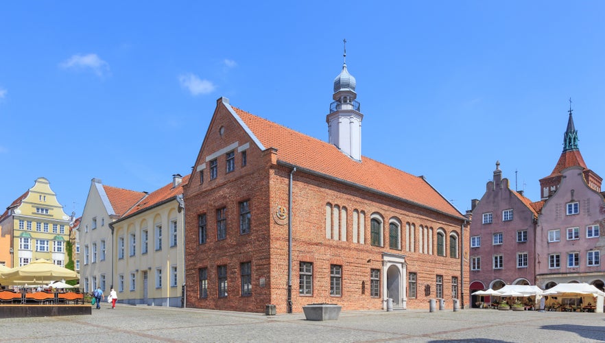 Olsztyn, Poland - Late gothic Old Town Hall on Old Town Market Square. There are sundials on walls