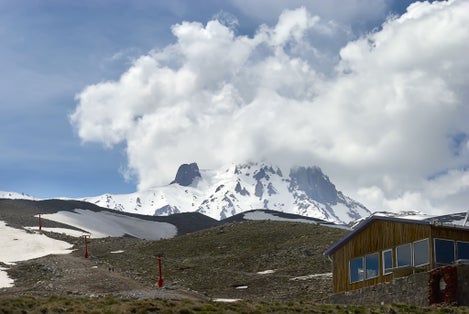 photo of panoramic view on ski resort in spring. Mount Erciyes in Turkey.