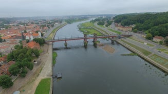 Panorama of Kaunas from Aleksotas hill, Lithuania.