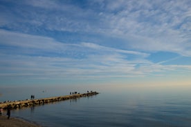 Photo of Trieste lighthouse Phare de la Victoire and cityscape panoramic aerial view, Friuli Venezia Giulia region of Italy.