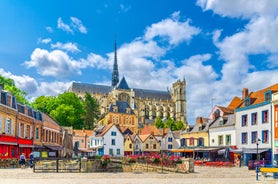 Photo of traditional half-timbered houses in the old town of Rennes, Brittany, France.