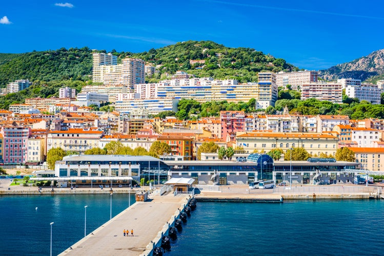 Photo of Ajaccio, Corsica, France coastal skyline.