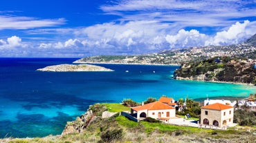 Photo of aerial view of the old Venetian harbor of Rethimno, Crete, Greece.