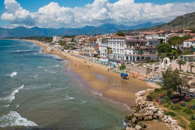 Photo of aerial view of beautiful coastal landscape with old town of Gaeta, Italy.