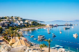 Photo of aerial view of Kuşadası beach resort town on Turkey’s western Aegean coast.