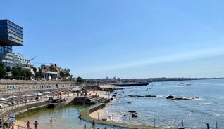 Photo of aerial view of Estoril coastline near Lisbon in Portugal.