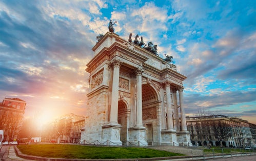 PHOTO OF Arch of Peace - Arco della pace in the gardens of parco Sempione, Milan, Italy .