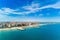 Photo of panoramic aerial view over small ancient resort town of Pomorie with old European small houses , Bulgaria.