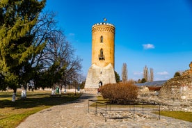 Photo of the facade of the Administrative Palace of Craiova (today Dolj Prefecture and County Council), an imposing historical monument located on the territory of Craiova, Romania.