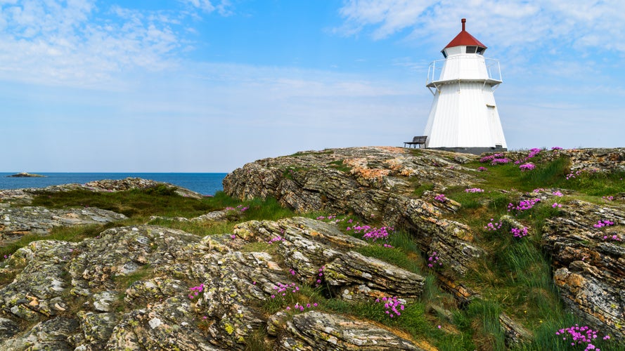 photo of Krogstadsudde lighthouse in Varberg, Sweden. Varberg and all of Halland county are well known for their typical west coast sandy beaches.