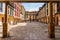 Photo of The Square of the Fontan market is located in the historical center of Oviedo and is surrounded by bar and shops, Asturias.