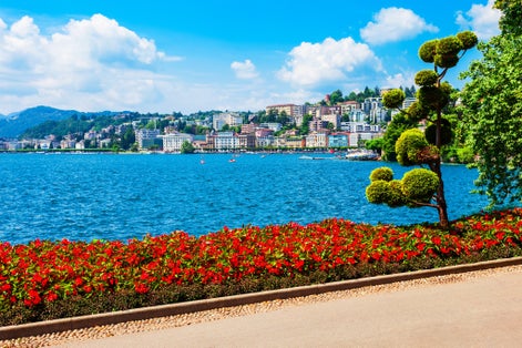 Photo of beautiful landscape of Parco Ciani is a public park in Lugano city in canton of Ticino, Switzerland.