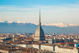 Photo of aerial view of Turin city center with landmark of Mole Antonelliana, Turin ,Italy ,Europe.