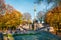 photo of view of Picturesque autumn view of Angel of Peace (Friedensengel) monument, park statue of a golden angel on a column is a monument to peace with mosaics and a viewing deck, Munich, Bavaria, Munich germany.