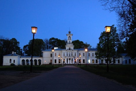 Astravas Manor in Astravas, Birzai, Lithuania. Astravas Manor is a manor in Birzai suburb Astravas, Lithuania. It was commissioned by Jan Tyszkewicz and was built in 1849 - 1862 in neoclassical style.