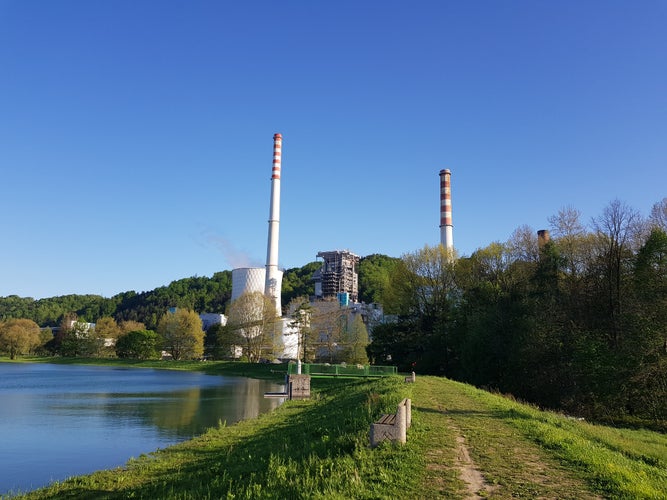 Photo of View of termoelektrarna Šoštanj - thermal power plant near Velenje, Šaleška dolina - view from Družmirje lake.