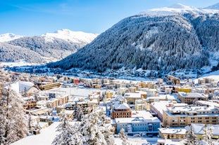 Photo of scenery of famous ice skating in winter resort Davos, Switzerland.