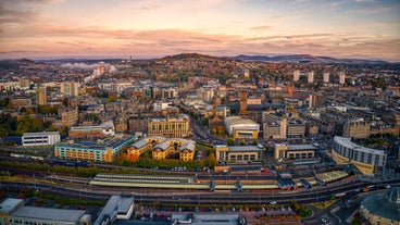 Photo of aerial view of Glasgow in Scotland, United Kingdom.