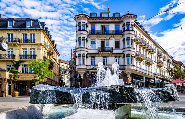 Photo of historic buildings at the famous old town of Baden-Baden, Germany.