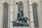 Photo of Statue of Saint George in front of Reformed Church Cluj-Napoca city in Romania .