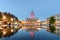 Photo of Nottingham Council House and a fountain front shot at Twilight, UK.