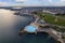 Photo of aerial view of Plymouth Hoe, Smeaton's Tower, Tinside Lido, Plymouth, UK.