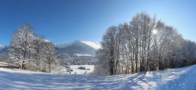 photo of aerial panoramic view of Oberstorf in Winter with snow in Bavaria, Germany.