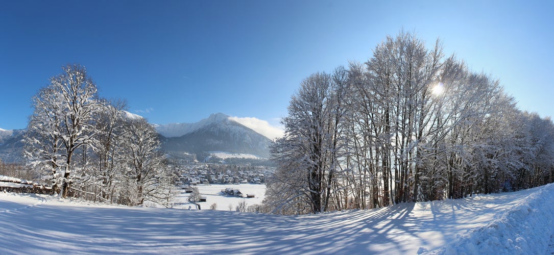  Oberstdorf, Germany, with Alps in the winter with snow covered landscape 