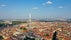 Photo of aerial view of Zizkov Television Tower in Prague, Czech Republic.