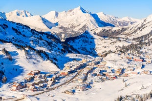 Photo of aerial view of Obertauern mountain village in winter season, Austria.