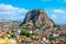 Photo of aerial view of Afyon Castle and Afyon City view from Hidirlik Hill, Turkey.