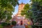 St. Jacob’s Cathedral basilica and the remainder of the city walls in Olsztyn, Warmian-Masurian Voivodeship, Poland.