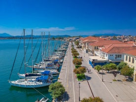 Photo of a small island with a fortress at the coast of Nafplio ,Greece.