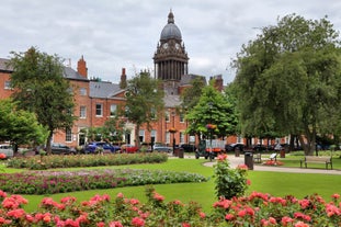 Photo of aerial view of Leicester Town hall in Leicester, a city in England’s East Midlands region, UK.