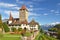 photo of Spiez castle on lake Thun (Jungfrau region, canton Bern, Switzerland).