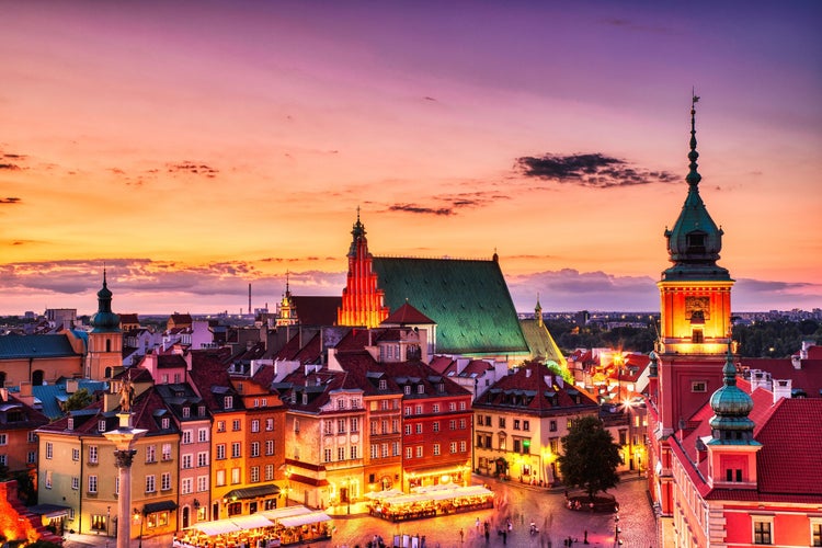 Warsaw Old Town Aerial view during Colorful Sunset, Poland.jpg