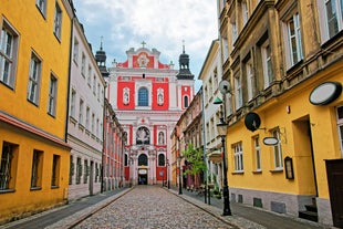 Photo of the old and new architecture in Wolin at the river Dziwna, Poland.