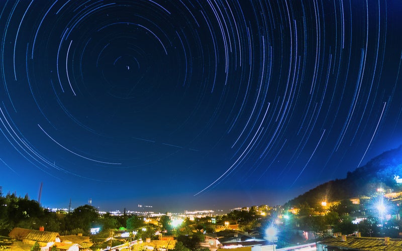 Star trails above the city of Niš