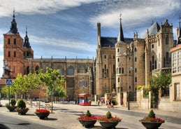 Photo of San Salvador Cathedral of Zamora and acenas (water mills), view from Duero river. Castilla y Leon, Spain.