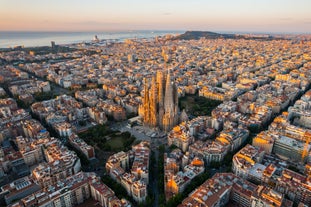 Scenic aerial view of the Agbar Tower in Barcelona in Spain.